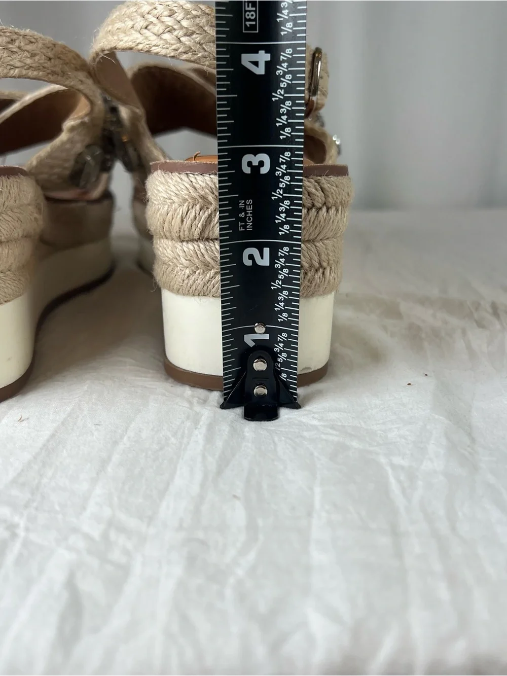 Copper Key Woven Strap Natural Beige Jeweled Platform Espadrille Sandals sz9.5